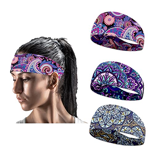 Kuiaobaty Ethnic Mandala Floral Breites Kopfschweißband für Sport, Fitness, Joggen, Laufen, Radfahren, Wandern und Yoga Stirnband Blume Tribal Bandana lila blau von Kuiaobaty