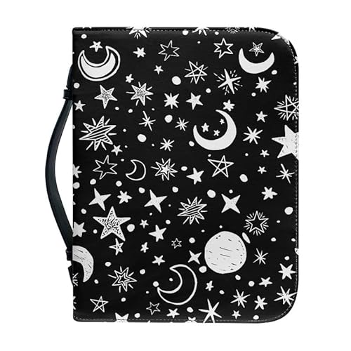 Kuiaobaty Moon Stars Print Book Cover PU Leather Zipper Notebook Case with Pen Pocket, Black Book Planner Accessories for School Office von Kuiaobaty