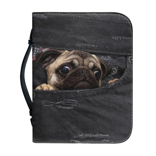 Kuiaobaty Mops Hund Druck Buch Cover mit Innen Stift Tasche, Neuheit Jeans Tasche Hund Leder Buch Fall Tasche Griff Notebook Tragetasche von Kuiaobaty