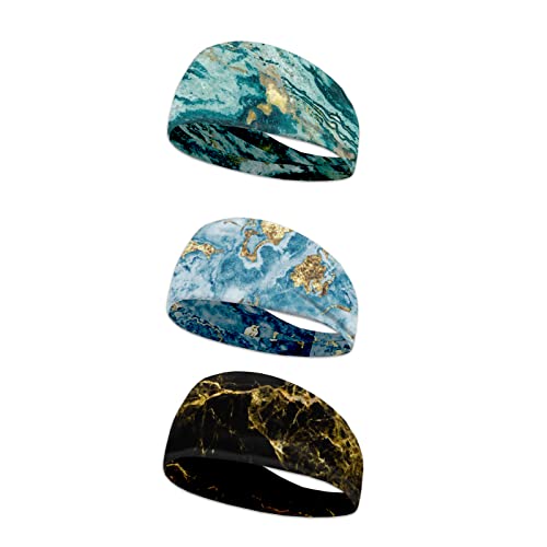 Kuiaobaty Retro Rock Texture Sport Stirnband für Damen und Herren, rutschfeste Marmor Kopfbedeckung für Fitness, Laufen, Outdoor Workout Schweißband Grün Blau Schwarz von Kuiaobaty