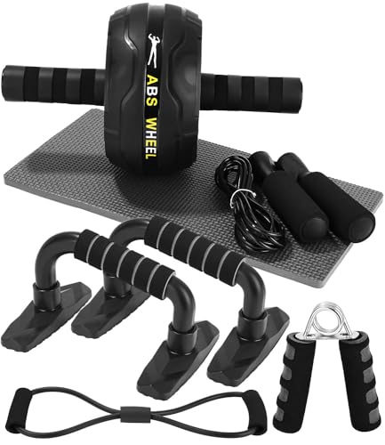 Kureny Bauchroller,Bauchroller Roller Bauchtrainer Fitnessset, mit Kniepolster, Springseil,Hochschieben Griffe,Abbildung 8 Fitnessbänder,Handtraine, ideal für Heimtraining und,Für Männer und Frauen Kureny Bauchroller,Bauchroller Roller Bauchtrainer Fitnessset, mit Kniepolster, Springseil,Hochschieben Griffe,Abbildung 8 Fitnessbänder,Handtraine, ideal für Heimtraining und,Für Männer und Frauen von Kureny