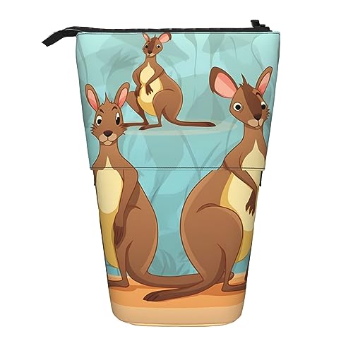 Lustig Für Känguru Zoo Drucken Bleistift Beutel Stehen Bis Bleistift Fall Dauerhafte Teleskop Stift Tasche Make-up Tasche Für Bürobedarf, Schwarz , Einheitsgröße, Modern von Kururi