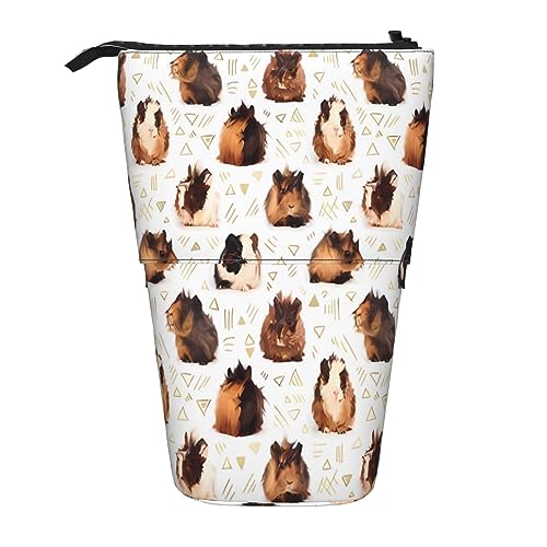 Meerschweinchen-Druck-Bleistift-Beutel-Stand-Up-Bleistift-Kasten-dauerhafte Teleskop-Stift-Tasche Make-up-Tasche für Bürobedarf, Schwarz , Einheitsgröße, Kulturbeutel von Kururi