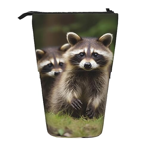 Nette Waschbär-Druck-Bleistift-Beutel Stehen oben Bleistift Fall Dauerhafte Teleskop Stift Tasche Make-up Tasche Für Bürobedarf, Schwarz , Einheitsgröße, Modern von Kururi