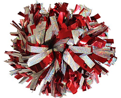 Cheerleader-Pompons, mit Stab-Griff, Metallic, 15,2 cm, 2 Stück, -Holographic Silver / Metallic Red- von Kuugear