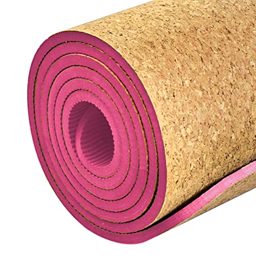 Yogamatte + Tragegurt aus Naturkork u. TPE Sport- Fitness- Gymnastikmatte 183cm (Pink) von Kvota