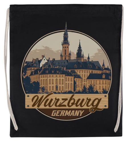 Wurzburg Germany Retro Unisex-Sporttasche, Schwarz, Umweltfreundlicher Sack von Kwantees