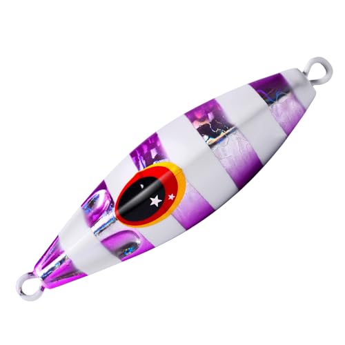 L PATTERN Slow Flat Fall Jig, Luminous Lead Vertical Jig Salzwasser Angeln Jig Boot Angelköder Jigging Köder für Thunfisch, Königsfisch, Barsch, Lachs, Lila-Weiß, 80G von L PATTERN