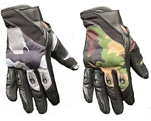 Leder MOTORRADHANDSCHUHE Biker Motorrad Handschuhe - ECHTES Rindleder (Camouflage GRÜN, L) von L&J