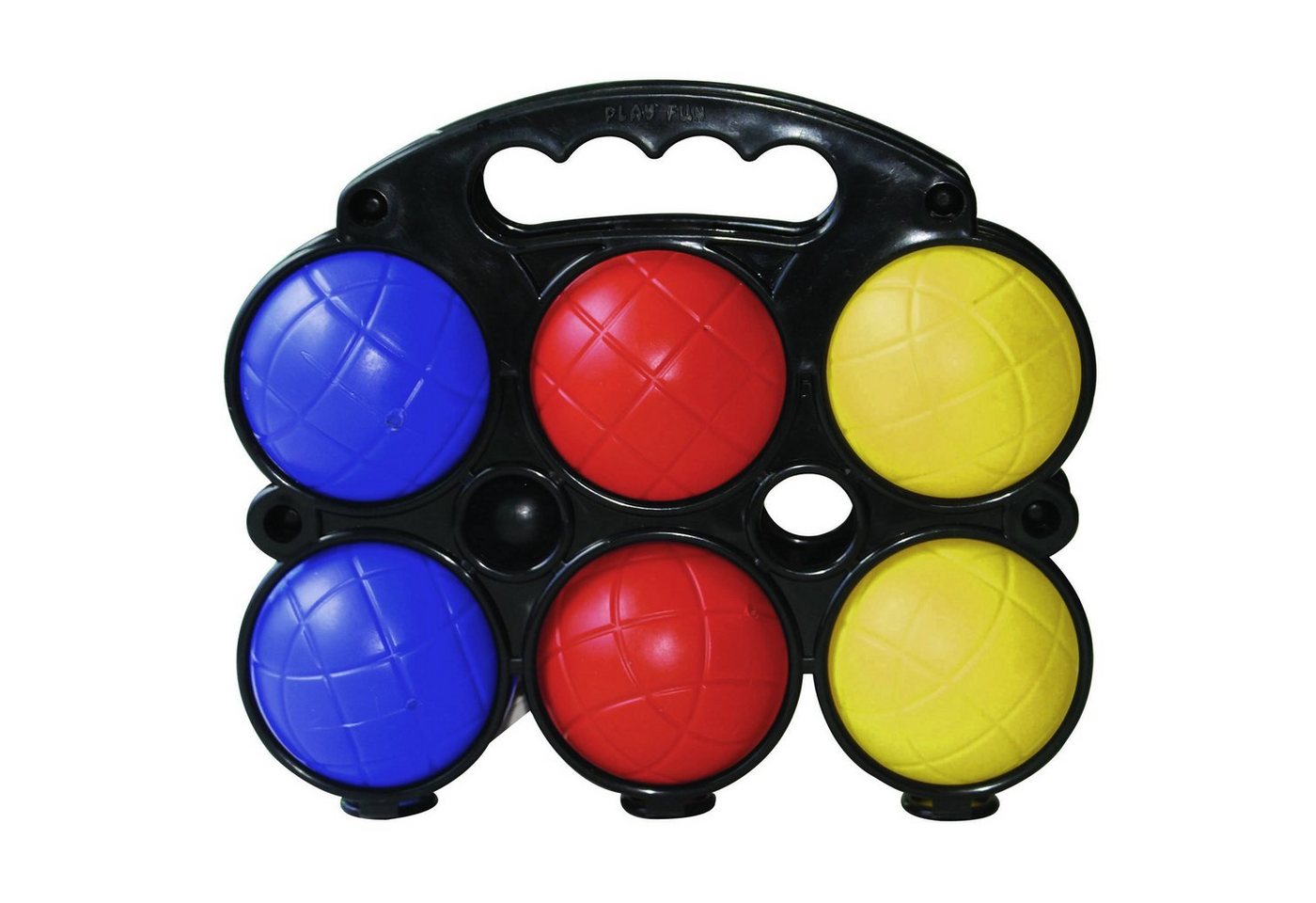 L.A. Sports Spielzeug-Gartenset Boule-Set Boccia Spiel-Set Bälle 3 Farben rot gelb blau mit Zielkugel, (Spiel-Set, 8-tlg., 6 Bälle, 1 Zielkugel), mit Tragehalter von L.A. Sports