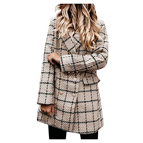 Damen Langarm Wollmantel Anzugversion Mantel Frauen Plaiddruck Elegant Kurz Schlank Mantel Damen Winter Dicke Warme Jacke von L9WEI