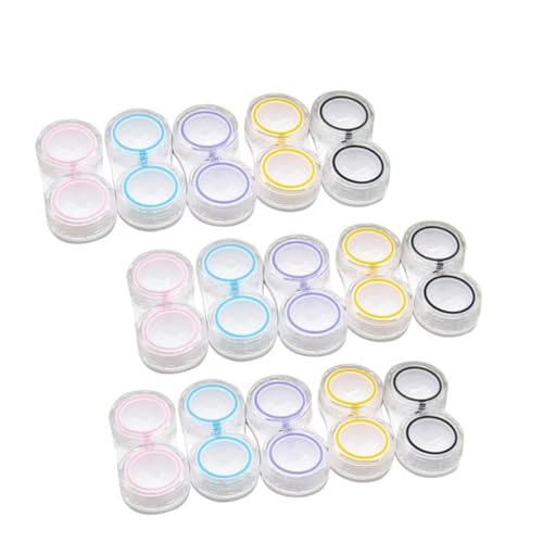 LABRIMP 15 Stück Teiliges Kontaktlinsen Aufbewahrungsset Doppelbox aus Transparentem Auslaufsicherem Material mit Klappdeckel für Unterwegs und Zuhause Multifarbige Linsenbehälter Set von LABRIMP