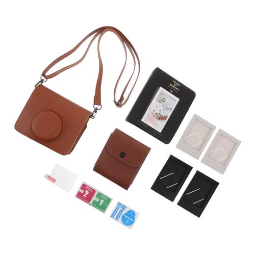 LABRIMP PU Mini Kamera Tasche mit Verstellbarem Schultergurt samt Glas Displayschutz Fotoalbum und Mini Bilderrahmen Robuste Tragetasche Braun Reise von LABRIMP