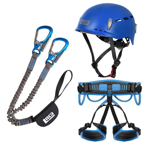 LACD Klettersteigset Pro Blue + Klettergurt Start + Helm Protector 2.0 Blue (Grösse L (Taille = 87-130cm, Bein = 60-84cm)) von LACD