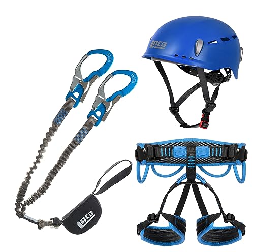 LACD Klettersteigset Ultimate Ferrata S mit mit Swivel (Drehwirbel) + Helm Protector 2.0 blue + Klettergurt Start 2.0 (Größe M (Taille 80 – 120 cm, Bein 50 – 70 cm)) von LACD