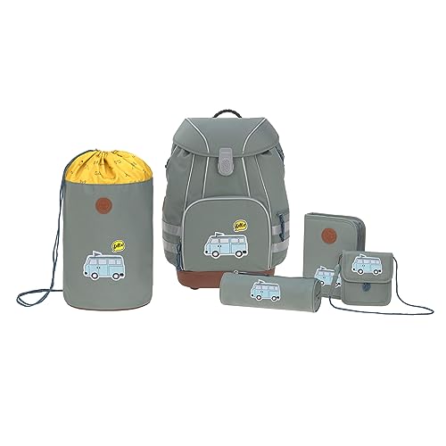 LÄSSIG Schulranzen Set mit Sporttasche, Federmäppchen, Stiftemäppchen, Turnbeutel und Brustbeutel ab 6 Jahre/School Bag Set Adventure Bus von LÄSSIG