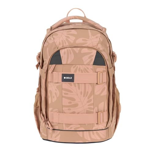 BOLD Lässig Schulrucksack mit Reflektoren und höhenverstellbarem Rückenteil/School Backpack Bold Leaves caramel von LÄSSIG