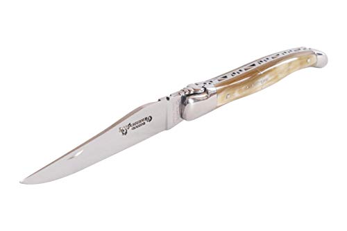 Laguiole en Aubrac Taschenmesser 12 cm, Griffschalen Hornspitze, Klinge und Backen glänzend von LAGUIOLE en Aubrac