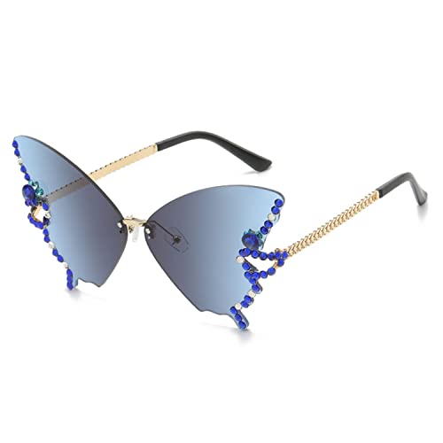 LAKEMON Diamant-Schmetterlings-Sonnenbrille, randlose Farbverlaufs-Diamant-Sonnenbrille, Schmetterlings-Sonnenbrille für den Strand-Sommer (Blue Grey) von LAKEMON