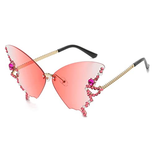 LAKEMON Diamant-Schmetterlings-Sonnenbrille, randlose Farbverlaufs-Diamant-Sonnenbrille, Schmetterlings-Sonnenbrille für den Strand-Sommer (Pink) von LAKEMON