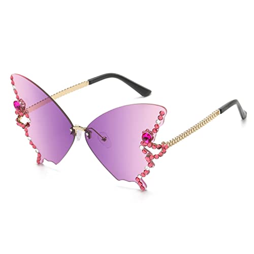 LAKEMON Diamant-Schmetterlings-Sonnenbrille, randlose Farbverlaufs-Diamant-Sonnenbrille, Schmetterlings-Sonnenbrille für den Strand-Sommer (Purple) von LAKEMON