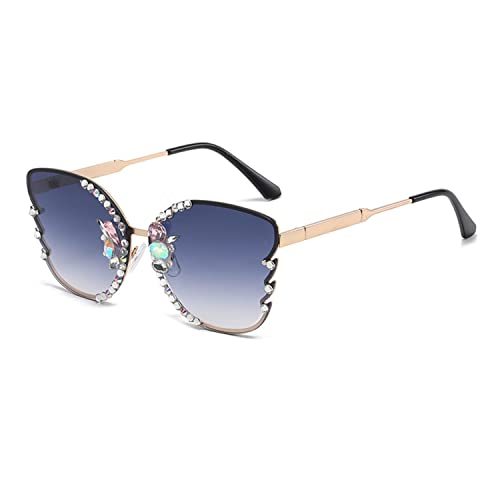 LAKEMON Randlose Strass-Sonnenbrille für Frauen, handgefertigte Diamanten, schrittweise Brillen, UV400-Vintage-Bling-Sonnenbrillen für Frauen (Gray) von LAKEMON