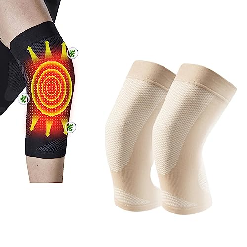 LAKEMON Turmalin-Eisseide-Kniebandage, Kniekompressionsbandagen, Kniebandage zur Linderung von Gelenkschmerzen und Arthritis (Apricot,L(70-85kg)) von LAKEMON