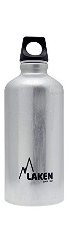 Laken Futura Alu Trinkflasche Schmale Öffnung Schraubdeckel mit Schlaufe 0,6L, Silber von Laken