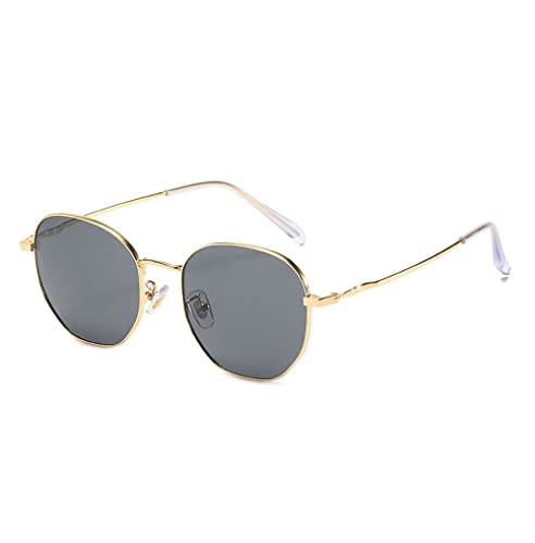 LAKYMXDP Polygonal Sun Myopie-Brille, Anti-Blaulicht-Myopie-Brille, Modische Anti-Blaulicht-Myopie-Sonnenbrille, 2-in-1-Sonnenbrille, Unisex (-5.0 Diopters,Gold) von LAKYMXDP