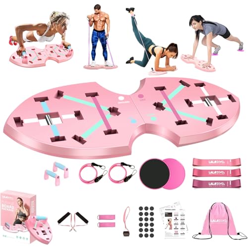 LALAHIGH Home Gym Equipment, Upgraded Push Up Board, 32 in 1 Home Workout Set mit Faltbarer Push Up Bar, Widerstandsbänder, Core Slider für Körperstraffung & Krafttraining - Premium Pink Edition von LALAHIGH