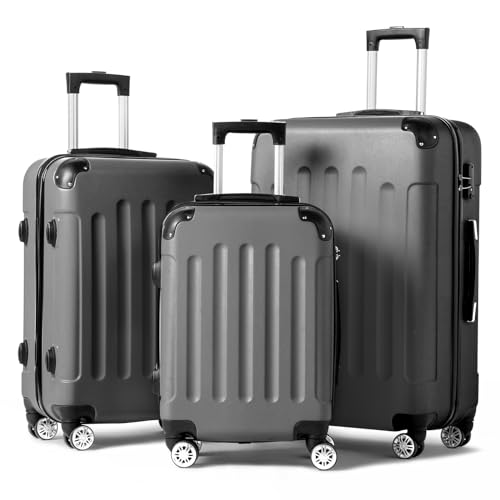 LALAHO Kofferset, 3-teilig (M, L, XL), Leichte Hartschalen-Trolleys aus ABS, Robust und Langlebig, Handgepäck mit 4 Rollen und Eckenschützern, Dunkelgrau von LALAHO