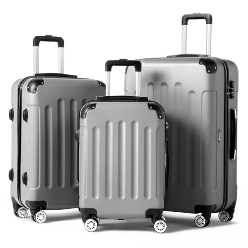 LALAHO Kofferset, 3-teilig (M, L, XL), Leichte Hartschalen-Trolleys aus ABS, Robust und Langlebig, Handgepäck mit 4 Rollen und Eckenschützern, Grau von LALAHO