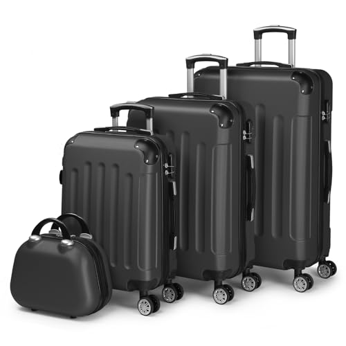 LALAHO Kofferset 3/4 teilig, Reisekoffer Set mit Kosmetikkoffer, Hartschalen Koffer Set aus ABS, Gepäckset mit Schminkkoffer, Handgepäck und 4 Eckenschützern von LALAHO