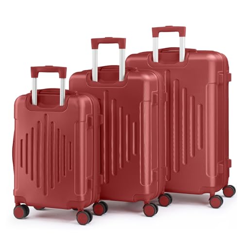 LALAHO Kofferset 3 teilig, Reisekoffer Set, Hartschalen Koffer Set aus ABS, Gepäckset mit Teleskopgriff, Handgepäck und Eckenschützern, Burgunderrot von LALAHO