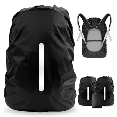 LAMA 2 Stück Wasserfeste Regenschutz Regenhülle Regenüberzug Regenabdeckung mit Reflexstreifen Verstellschnalle für Rucksack Schulranzen Schultasche Wandern Klettern Radfahren XS 10L-17L Schwarz von LAMA