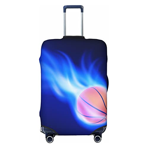 LAMAME Bowling Bedruckte Kofferhülle Elastische Schutzhülle Waschbare Gepäckabdeckung, Blue Fire Basketball Ball, M von LAMAME