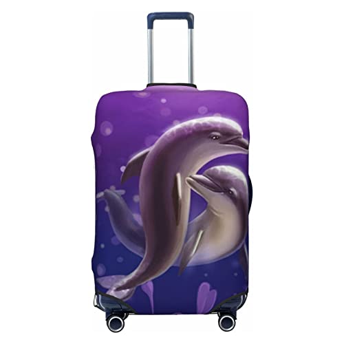 LAMAME Kofferbezug mit Hühnermotiv, elastisch, waschbar, Gepäckabdeckung, Süßer Delfin mit Meerestieren, M von LAMAME