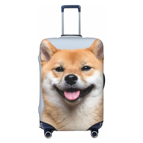 LAMAME Kofferbezug mit niedlichem Schweinchen-Motiv, elastisch, waschbar, Gepäckabdeckung, Smiling Shiba Inu, S von LAMAME