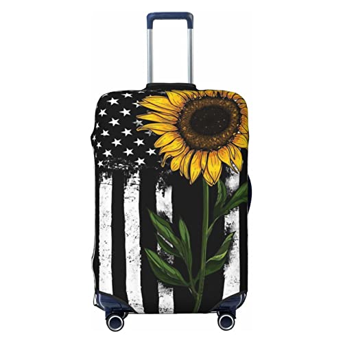 LAMAME Kofferüberzug, schwarz, weiß, Formel, karierte Flaggen, bedruckt, elastisch, waschbar, Gepäckabdeckung, Sonnenblume und amerikanische Flagge, XL von LAMAME