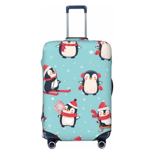 LAMAME Sunset Palm Bedruckter Kofferüberzug Elastische Schutzhülle Waschbare Gepäckabdeckung, Winter-Weihnachts-Pinguine, XL von LAMAME