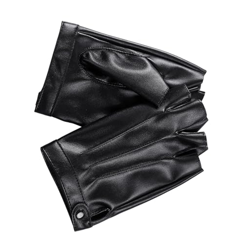 LAMDNL Y2K Halbfinger-Handschuhe mit verstellbarem Riemen, rutschfeste Punk-PU-Handschuhe, Handschuhe für Erwachsene, zum Autofahren, Reiten von LAMDNL