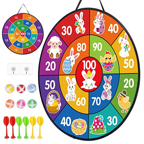 LAMEK 66cm Ostern Tier Dartscheibe Kinder Klett Dartspiel Doppelseitige Klettballspiel mit 6 Klebrigen Bällen 6 Darts Wurfspiel Drinnen Draußen Dart Scheibe für Jungen Mädchen Osterzeit Geburtstag von LAMEK