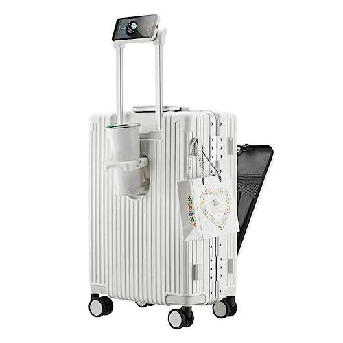 LANMOU Carry on Suitcase, Aluminium Koffer Koffer Ohne Reißverschluss Titan Koffer Alu Reisekoffer Hartschalenkoffer Handgepäck Koffer mit Getränkehalter 4 Rollen Kombinationsschlos (40 x 25 x 66cm) von LANMOU