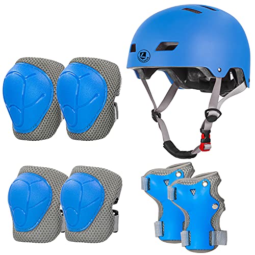 LANOVAGEAR Schonerset Kinder Protektoren Schutzausrüstung Kinder Knieschützer Set (2-8Jahre) mit Kinderhelm Ellbogenschützer und Handgelenkschützer für Inliner Skateboard Fahrrad Rollschuh (Blau, S) von LANOVAGEAR