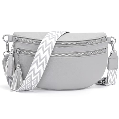 LANXINGLUO bauchtasche damen umhängetasche damen mittelgroß crossbody bag Mit Kreditkartenfach und 2 Schultergurten bags for women hellgrau von LANXINGLUO