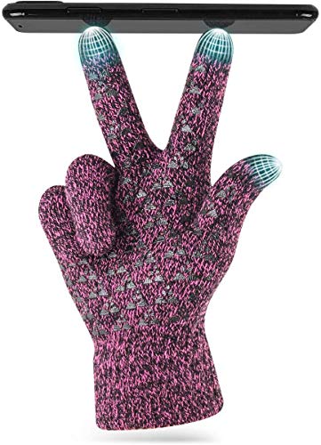 LAPONO Knit Handschuhe Winter warme Handschuhe, Winddichte Anti-Rutsch-Touchscreen-Handschuhe-Fahrrad Verdickung Arbeiten im Freien Sport Fahren, Skifahren,Laufen für Damen Herren (Fuchsia) von LAPONO