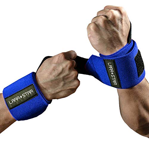 LARA STAR Handgelenkbandagen für Gewichtheben mit strapazierfähiger Daumenschlaufe, Powerlifting, Cross-Training, Bodybuilding, 0.56 cm, Gewichtheben und Krafttraining, blau von LARA STAR