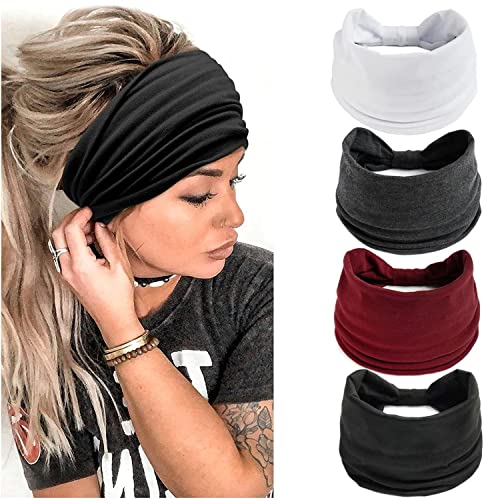 4 x breite Stirnbänder für Damen, rutschfest, elastische Haarbänder, Knoten-Turban, Sport-Schweiß-Stirnband für Yoga, Laufen, Fitnessstudio von LARDROK