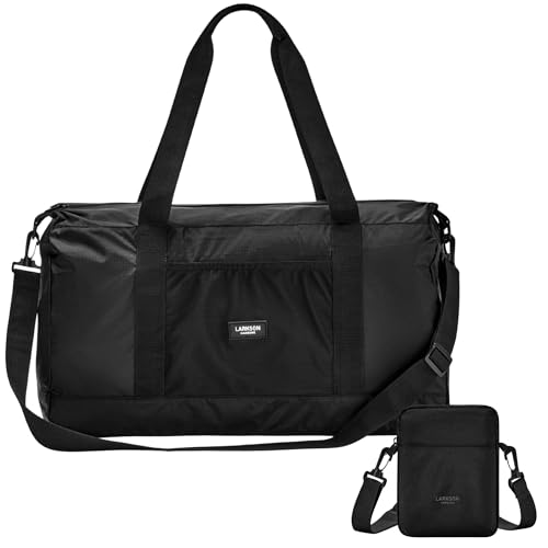 Larkson Faltbare Reisetasche Herren & Damen Schwarz - Magnus - Packable Weekender 40L - Platzsparende Travel Bag mit Trolley Gurt - Faltbar in Kleine Crossbody Bag - Ultraleicht von LARKSON