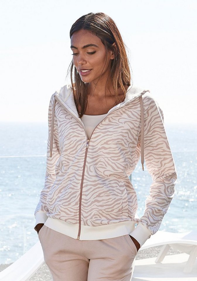 LASCANA Kapuzensweatjacke Sweatshirtjacke mit Details in Roségold und seitlichen Taschen, Loungeanzug von LASCANA